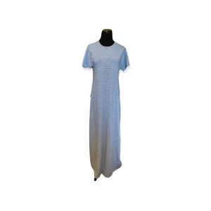 S LuLaRoe Maria Maxi Dress NEW Gray with Blue Stripes Small